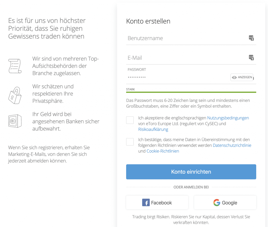 Auf eToro registrieren