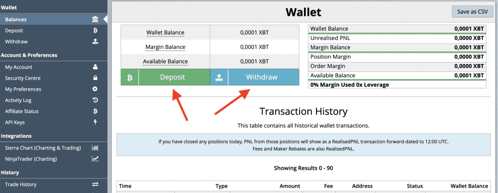 BitMEX Einzahlungen, BitMEX Auszahlungen