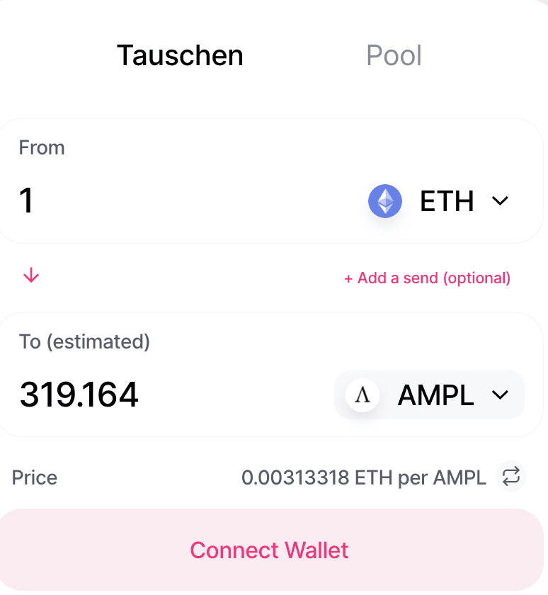 ETH gegen AMPL auf UniSwap tauschen