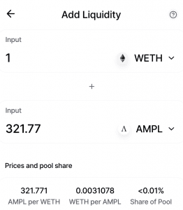 WETH mit AMPL auf Uniswap Polen